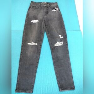 SO Women's High Rise Mom Stretch Ripped Jeans Black Stone Size 1